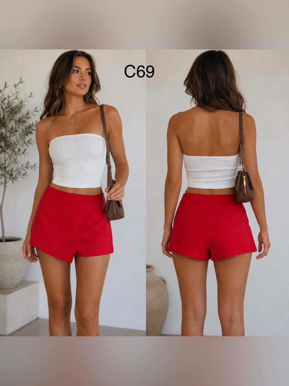 Francesca's Collections Red Wrap-Front Skort,Size Large